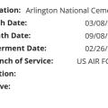 Burial Information, Arlington Nat'l Cemetery